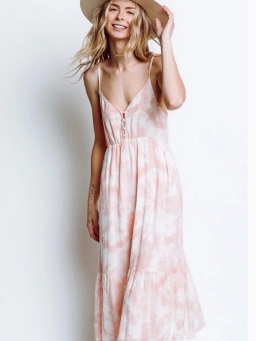Rails Delilah Peach Pink Tie-Dye Linen Blend Maxi Dress XS